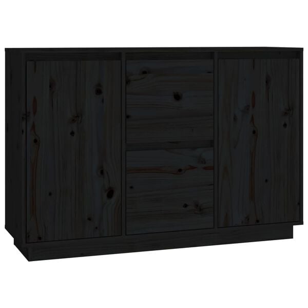 vidaXL Sideboard Black 111x34x75 cm Solid Wood Pine