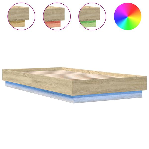 vidaXL Bed Frame without Mattress with LED Lights Sonoma Oak 90x190 cm Single