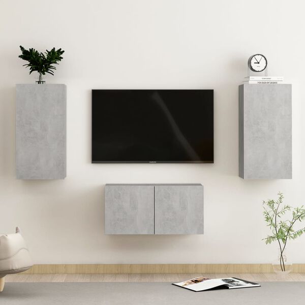 vidaXL 3 Piece TV Cabinet Set Concrete Grey Engineered Wood