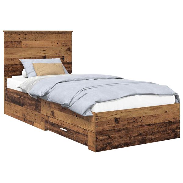 vidaXL Bed Frame with Headboard Old Wood 90 x 200 cm Engineered Wood