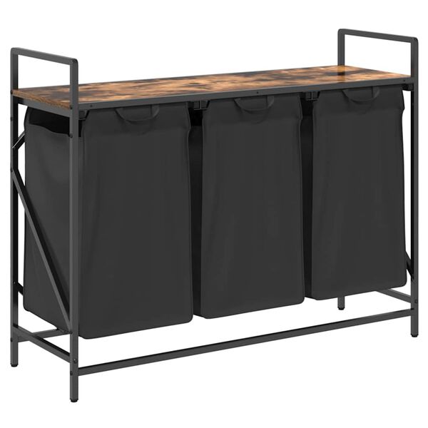 vidaXL Laundry Basket 3 Compartments with Shelf Smoked Oak