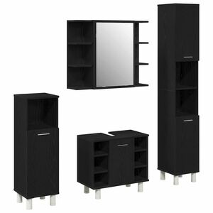 vidaXL Bathroom Furniture Set with Door 4 pcs Black 30 x 30 x 179.5 cm