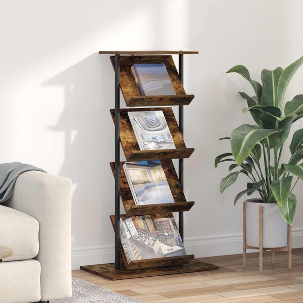 vidaXL Magazine Rack Smoked Oak 68 x 40 x 123.5 cm Engineered Wood