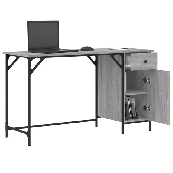 vidaXL Computer Desk Grey Sonoma 131x48x75 cm Engineered Wood