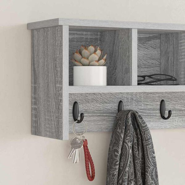 vidaXL Wall-Mounted Coat Rack with Shelf Grey sonoma 75 x 16 x 26 cm