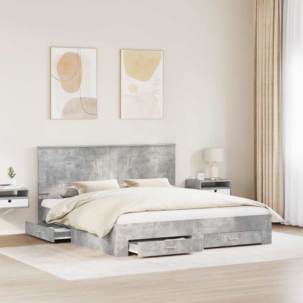 vidaXL Bed Frame Concrete Grey 200 x 200 cm Engineered Wood