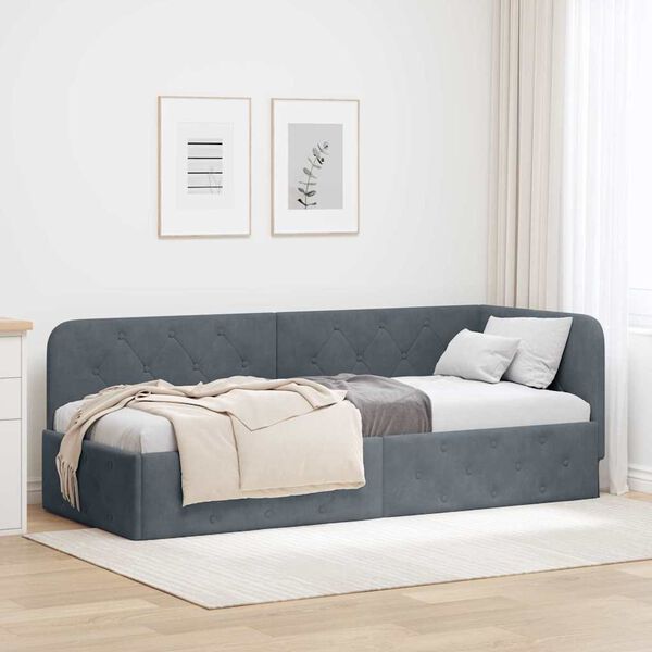 vidaXL Corner Bed Frame with Headboard Dark Grey 80 x 200 cm Velvet