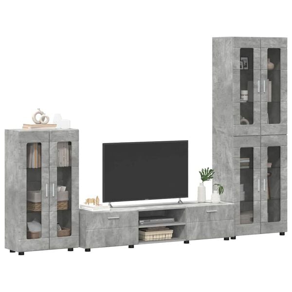 vidaXL TV Cabinet Set with Drawer Concrete Grey Engineered Wood