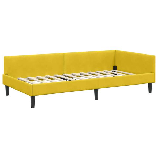 vidaXL Corner Bed Frame with Headboard Yellow 90 cm x 200 cm Velvet