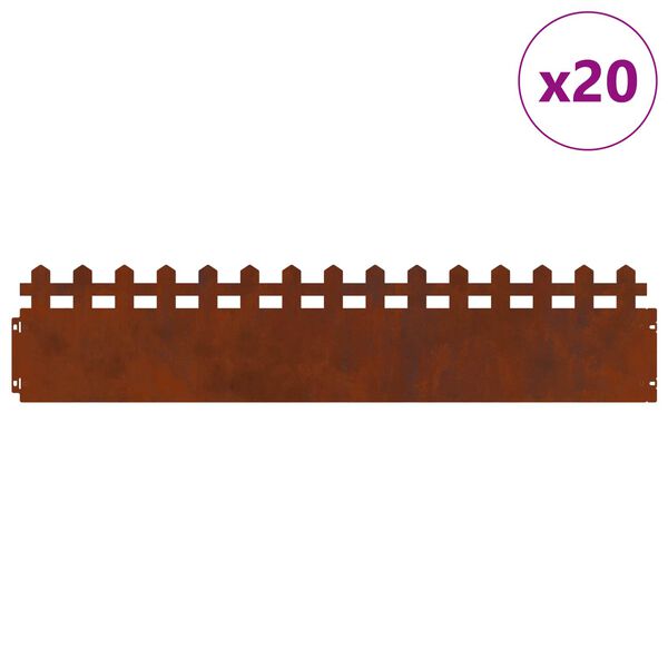 vidaXL Lawn Edgings 20 pcs Rusty 103 x 0.05 x 22 cm Weathering Steel