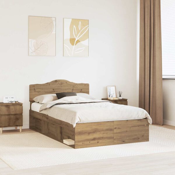 vidaXL Bed Frame Artisian Oak 120 x 200 cm Solid Pine Wood