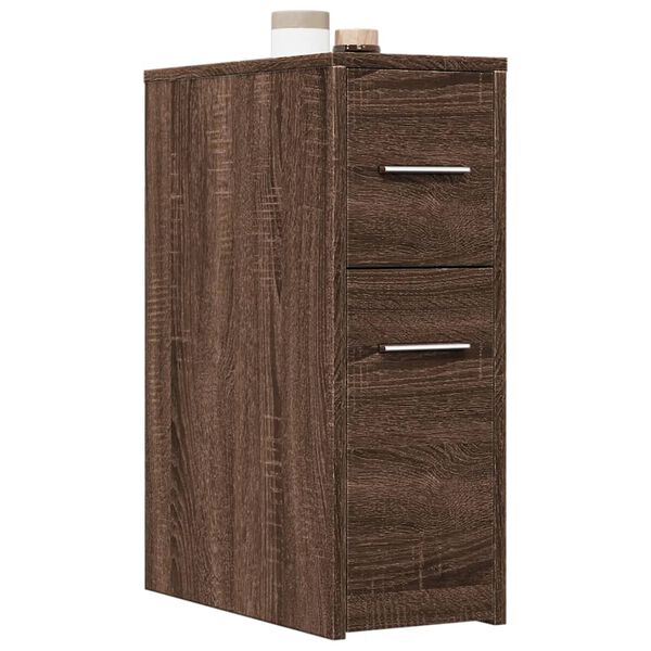 vidaXL Narrow Bathroom Cupboard with Wheels Brown Oak Engineered Wood