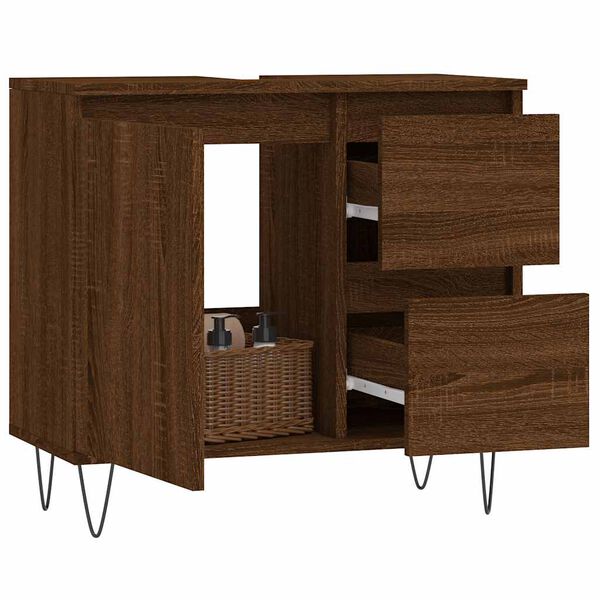 vidaXL Bathroom Cabinet Brown Oak 65x33x60 cm Engineered Wood