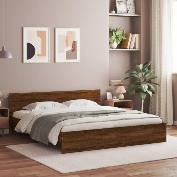 vidaXL Bed Frame with LED without Mattress Brown Oak 200x200 cm