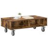 vidaXL Side Table with Wheels Smoked Oak 90 x 50 x 30 cm