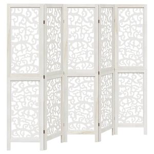 vidaXL Room Divider 5 Panels White Solid Wood Paulownia
