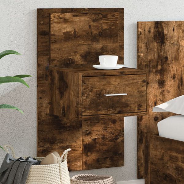 vidaXL Wall-mounted Bedside Cabinet with LED Lights Smoked Oak
