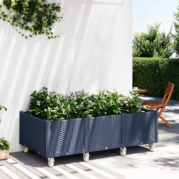 vidaXL Garden Planter with Wheels Blue Grey 150x80x54 cm PP