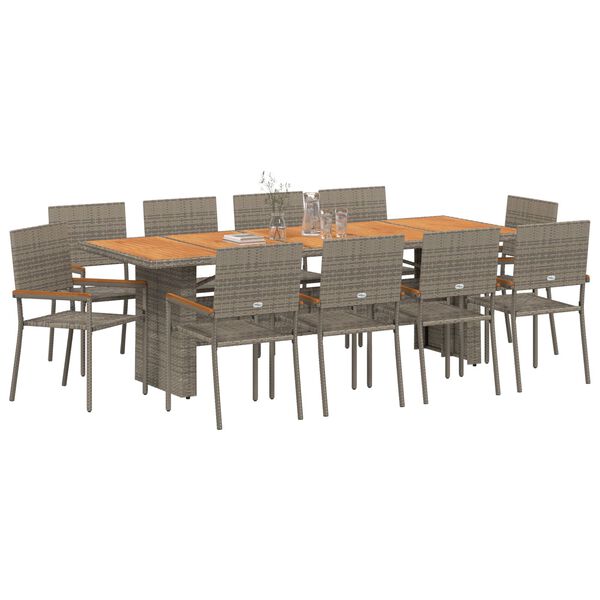 vidaXL Garden Dining Set 11 pcs Grey Poly rattan