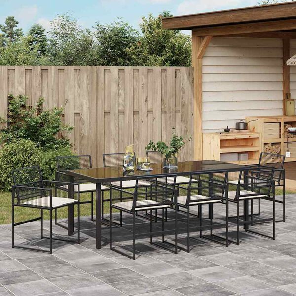 vidaXL Garden Dining Set 9 pcs Black Powder-Coated Steel
