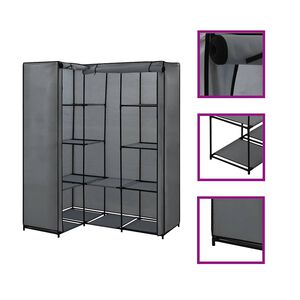 vidaXL Wardrobe | Grey | Iron, Polyester | Compact | Corner Wardrobe
