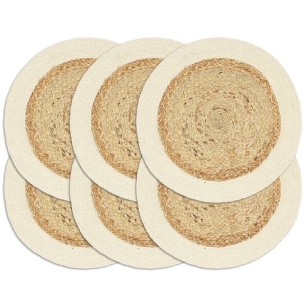 vidaXL Placemats 6 pcs Plain Natural 38 cm Round Jute and Cotton