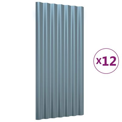 vidaXL Roof Panels 12 pcs Powder-coated Steel Grey 80x36 cm