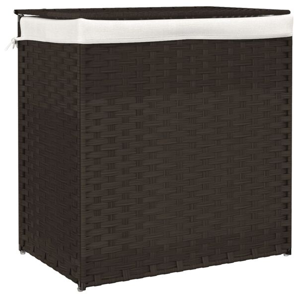 vidaXL Laundry Basket with 2 Sections Dark Brown 53x35x57cm Poly Rattan
