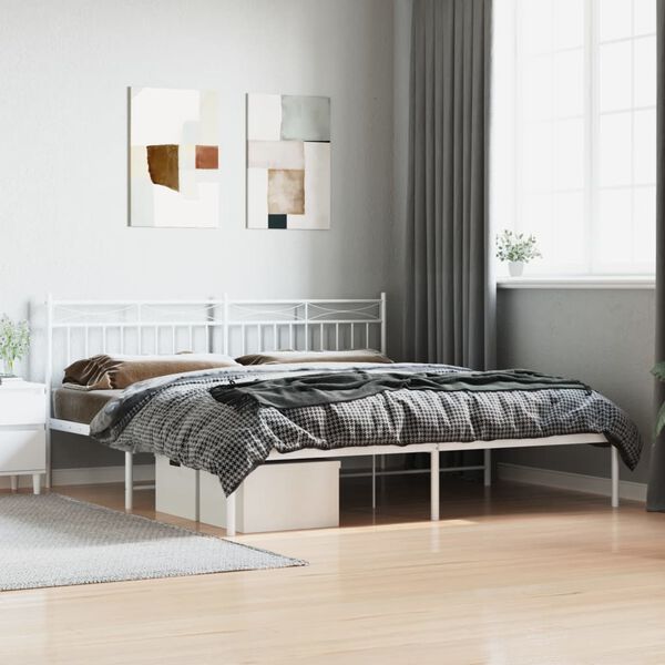 vidaXL Metal Bed Frame without Mattress with Headboard White 180x200cm