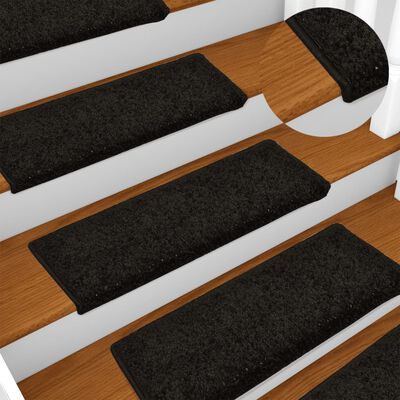 vidaXL Carpet Stair Treads 15 pcs 65x21x4 cm Black