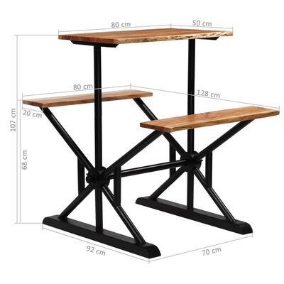 vidaXL Bar Table with Benches Solid Acacia Wood 80x50x107 cm