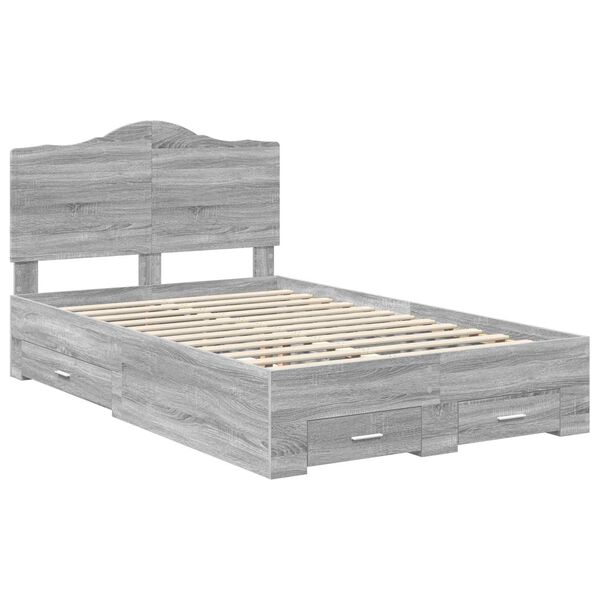 vidaXL Bed Frame with Drawer Grey Sonoma 120 x 200 cm Engineered Wood