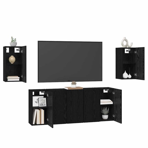 vidaXL TV Cabinet Set Wall-mounted 7 pcs Black Oak 30.5 x 30 x 60 cm