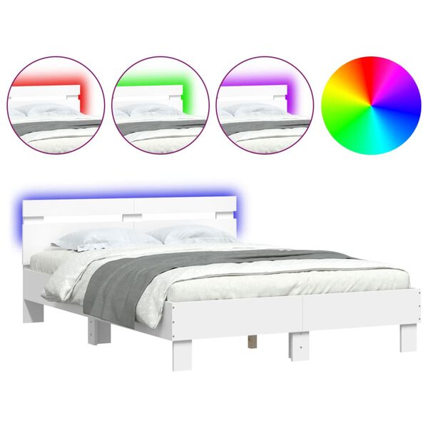 vidaXL Bed Frame with LED without Mattress White 120x190 cm Small Double