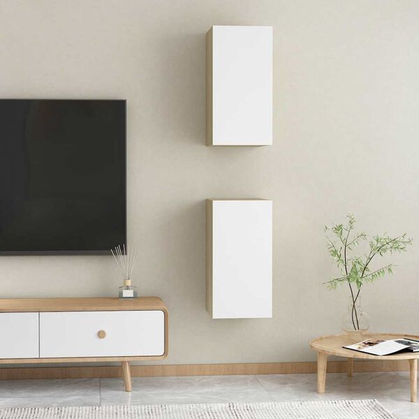 vidaXL TV Cabinets 2 pcs White and Sonoma Oak 30.5x30x60 cm Engineered Wood