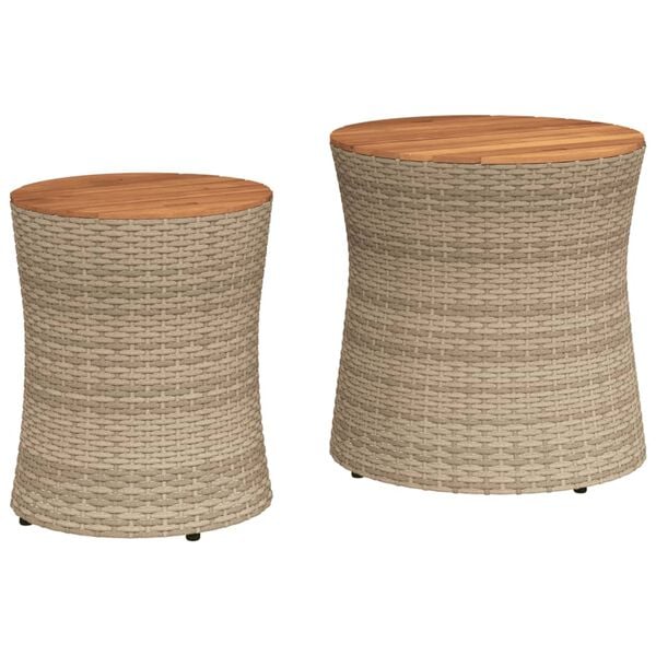vidaXL Garden Side Tables 2 pcs with Wooden Top Beige Poly Rattan
