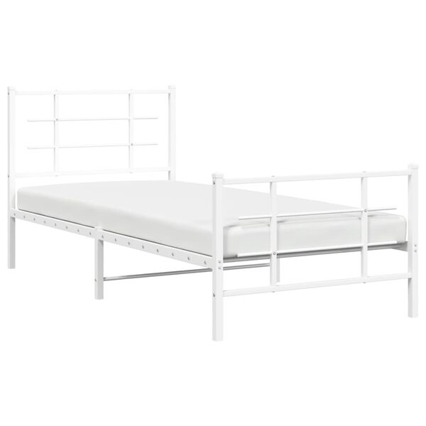 vidaXL Metal Bed Frame without Mattress with Footboard White 90x190cm