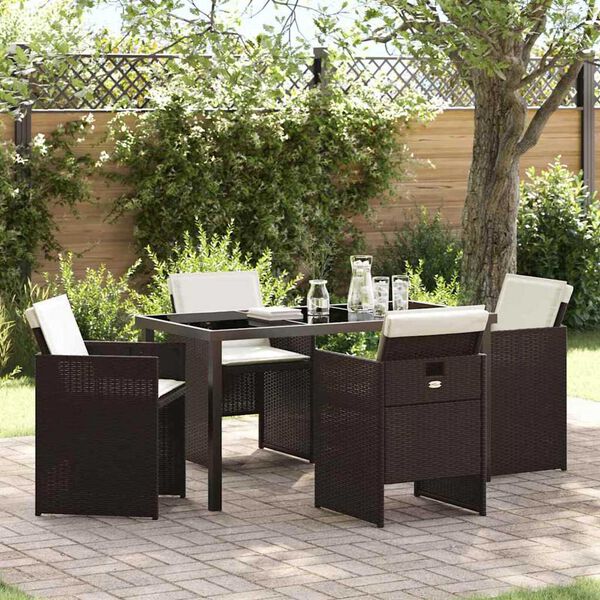 vidaXL Garden Dining Set 5 pcs Brown Poly Rattan