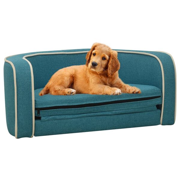 vidaXL Foldable Dog Sofa Turquoise 76x71x30 cm Linen Washable Cushion