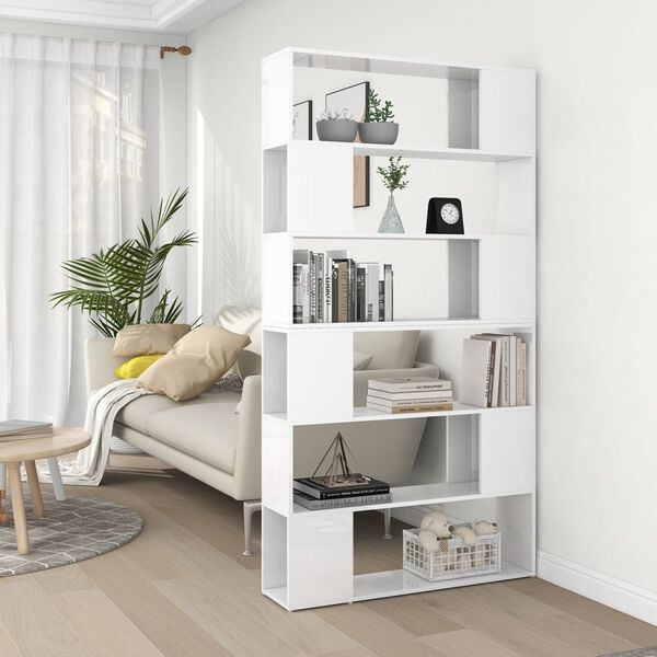 vidaXL Book Cabinet Room Divider High Gloss White 100x24x188 cm