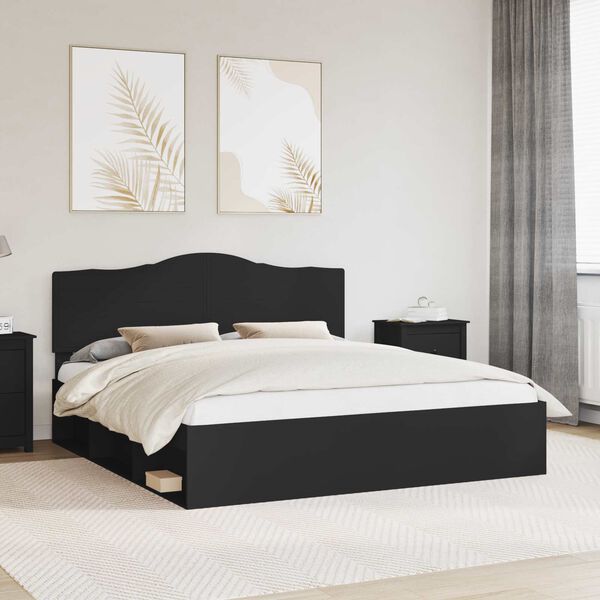 vidaXL Bed Frame with Headboard Black 180 x 200 cm Solid Pine Wood