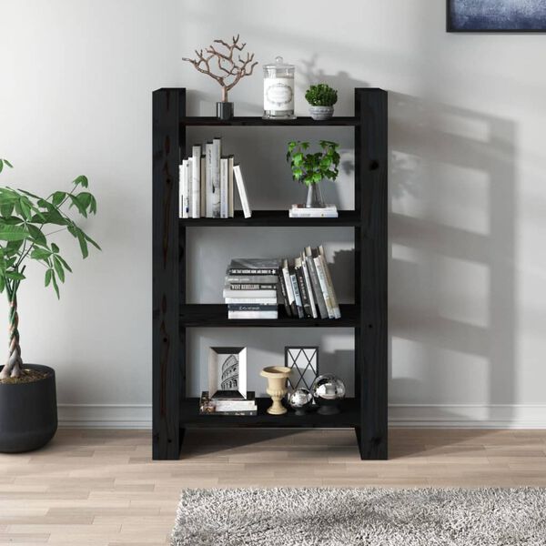 vidaXL Book Cabinet/Room Divider Black 60x35x57 cm Solid Wood Pine