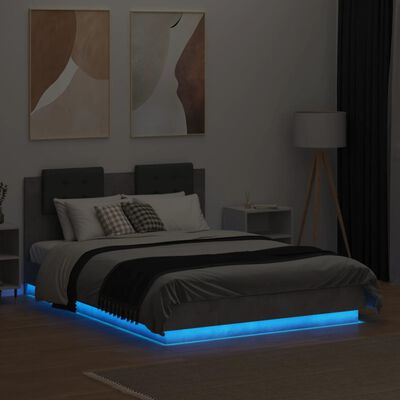 vidaXL Bed Frame with Headboard and LED Lights Concrete Grey 140x190 cm
