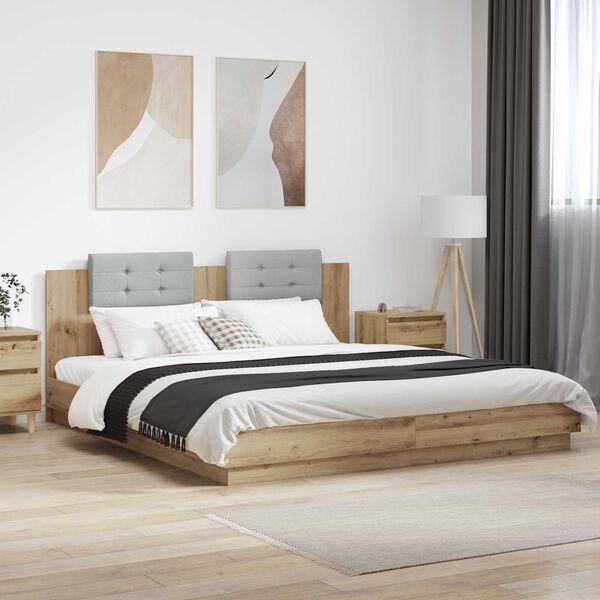 vidaXL Bed Frame with Headboard with Storage Artisan Oak 200 x 200 cm