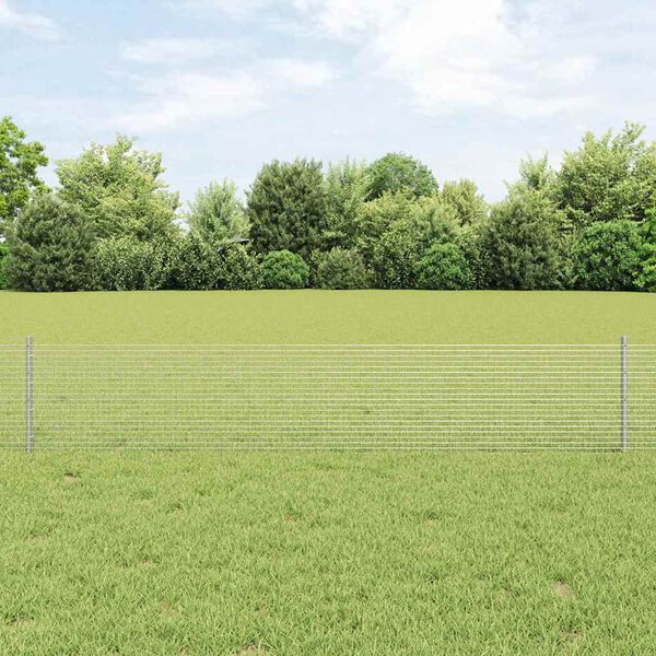vidaXL Fence with Post Silver 0.4 x 50 m Steel