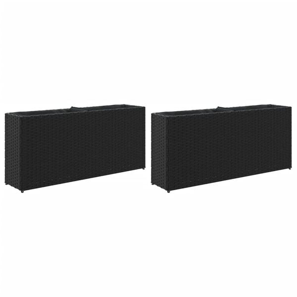 vidaXL Garden Planters with 2 Pots 2 pcs Black 90x20x40 cm Poly Rattan