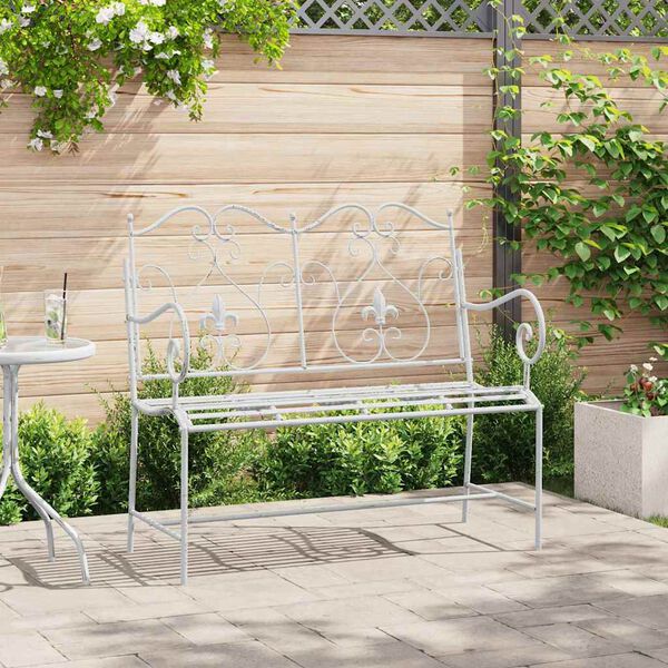 vidaXL Garden Bench Antique White 104 x 54 x 93 cm Steel
