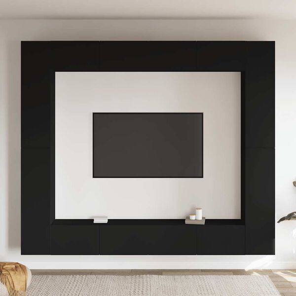 vidaXL 8 Piece TV Cabinet Set Black Engineered Wood