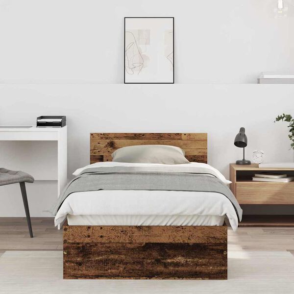 vidaXL Bed Frame with Headboard Old Wood 90 x 190 cm Engineered Wood