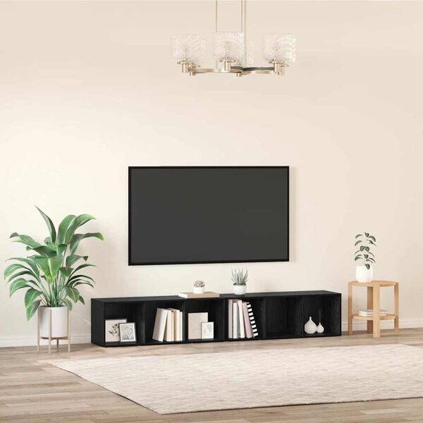 vidaXL TV Cabinet Set 2 pcs Black Oak 37 x 35 x 107cm Engineered Wood